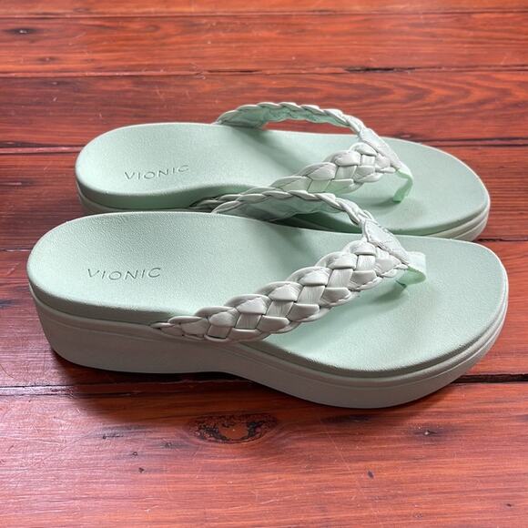 NWOT Vionic Sunrise Kenji braided leather platform flip flop sandal sz 6.5 - Picture 3 of 7